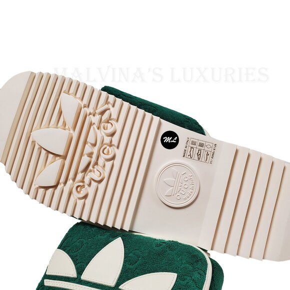 GUCCI MENS SHOES ADIDAS X GG GREEN COTTON SPONGE PLATFORM SANDAL SLIDE sz 9 9.5 - Picture 13 of 16